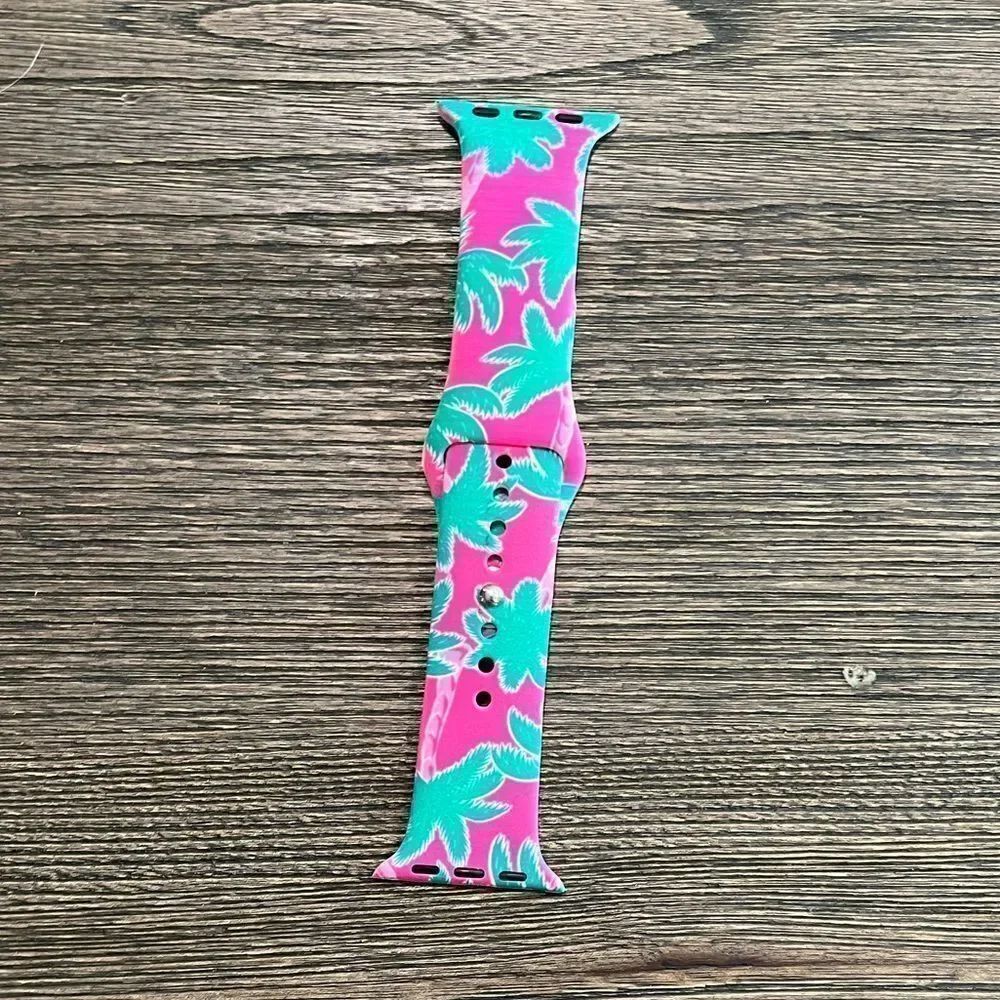 Teal Pink Palm Tree Apple Watch Rubber Sport Band Band 38mm